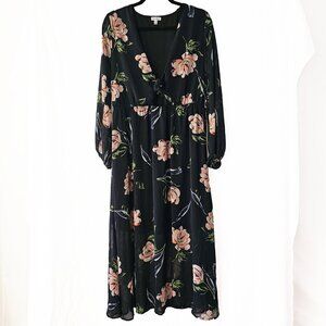 Love Fire Long Sleeve Navy and Pink XL Floral Maxi Dress